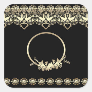 Sticker Carré Cadre dentelle doré romantique texte personnalisa