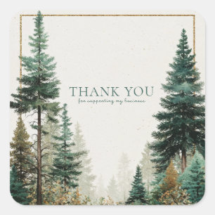 Sticker Carré Cadre doré Forêt de pins élégante Hiver rustique