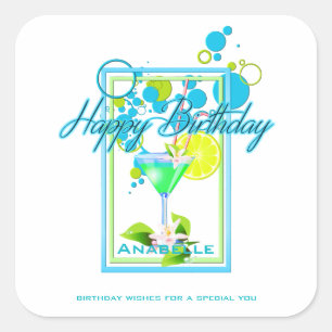 Sticker Carré Cadre élégant Couleurs vives Anniversaire Cocktail