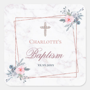Sticker Carré cadre floral fille baptême