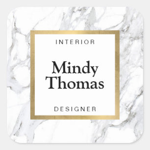 Sticker Carré Cadre moderne en faux or avec marbre blanc
