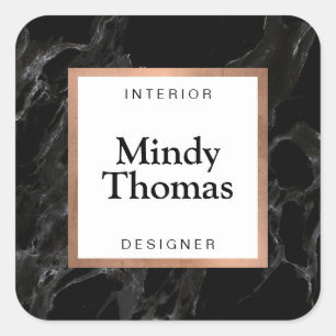 Sticker Carré Cadre moderne en marbre noir avec faux or rose