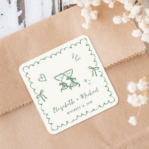 Sticker Carré Cadre ondulé vert fantaisie Crème Mariage