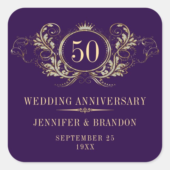 Sticker Carré Cadre or et argent avec couronne (Devant)