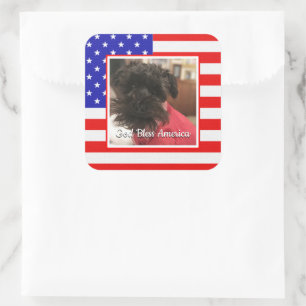 Sticker Carré Cadre photo personnalisé USA American Flag Patriot