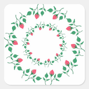 Sticker Carré Cadre rond fleuri avec fleurs roses