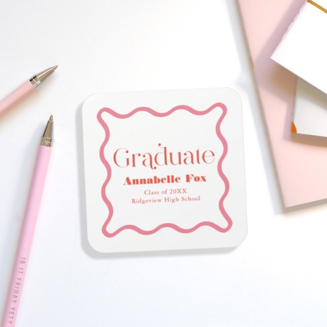Sticker Carré Cadre rose Wavy Trame Trendy Graduation (Créateur téléchargé)