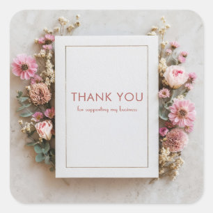 Sticker Carré Cadre rustique or rose floral séchée rose blush