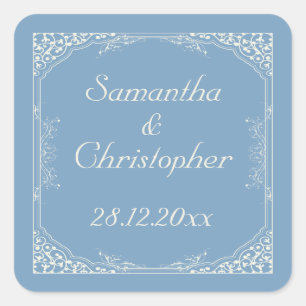 Sticker Carré Cadre vintage à la crème fleurie sur Mariage Bleu