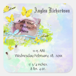 Sticker Carré Cadres photo pour bébé à l’oiseau jaune et aux pap