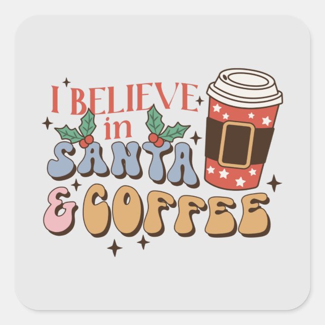 Sticker Carré Café de Noël | Père Noël et café (Devant)