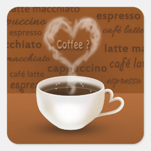 Sticker Carré Café ? Fumée en forme de coeur