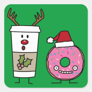 Sticker Carré Café Reindeer de Noël et Donut Père Noël