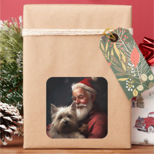 Sticker Carré Cairn Terrier Avec Noël Festif Du Père Noël