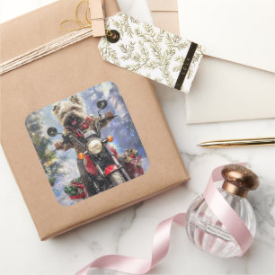 Sticker Carré Cairn Terrier Chien équitation Moto Noël