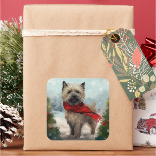 Sticker Carré Cairn Terrier Dog dans Noël de neige