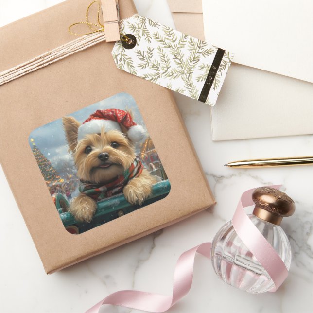 Sticker Carré Cairn Terrier Dog Roller Dessous de verre Noël (Cadeaux)