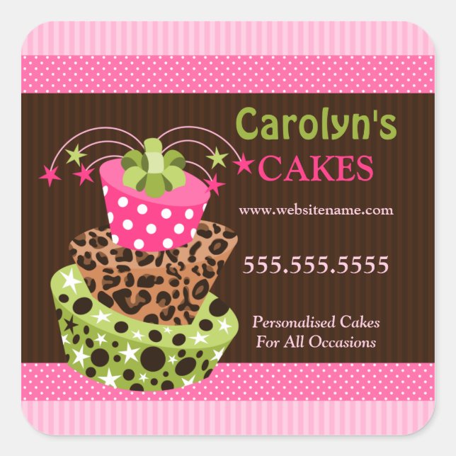 Sticker Carré Cake Boulangerie Business Box Seals (Devant)