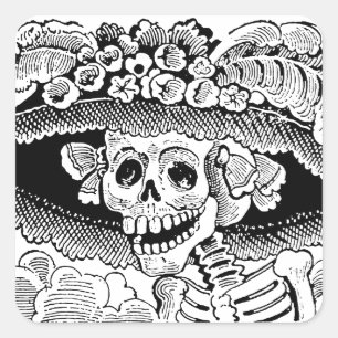 Sticker Carré Calavera Garbancera (Catrina) par José Posada