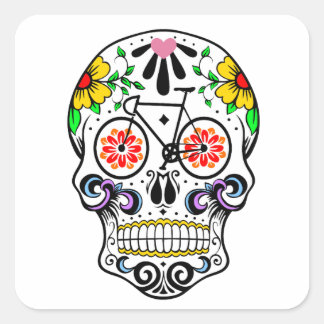 Sticker Carré Calavera - Vélo crâne à sucre