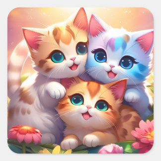 Sticker Carré Calcomanía Cute kittens