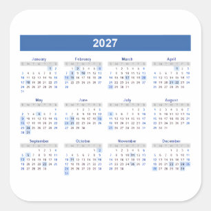 Sticker Carré Calendrier mensuel 2027 version bleue