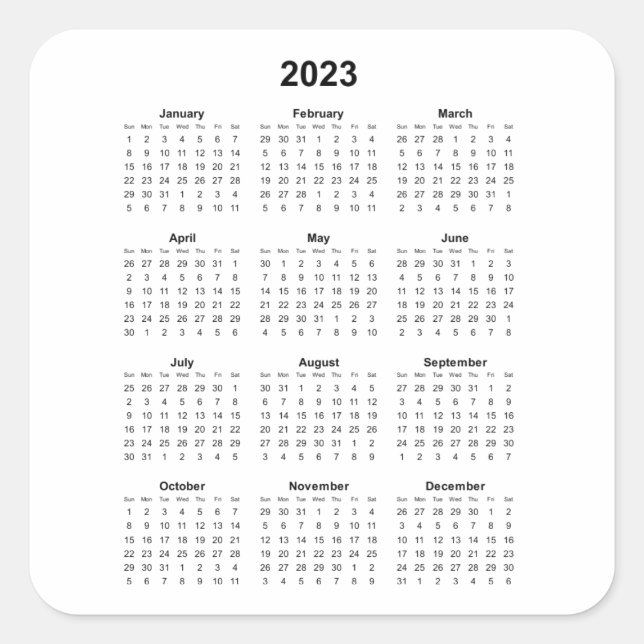 Sticker Carré Calendrier mensuel vertical 2023 (Devant)