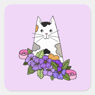 Sticker Carré Calico Cat Cute