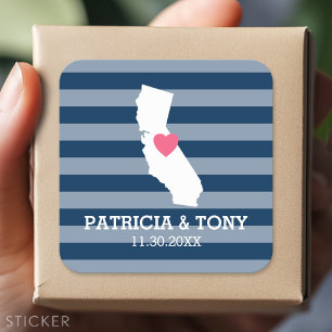 Sticker Carré California Home State Love with Custom Heart