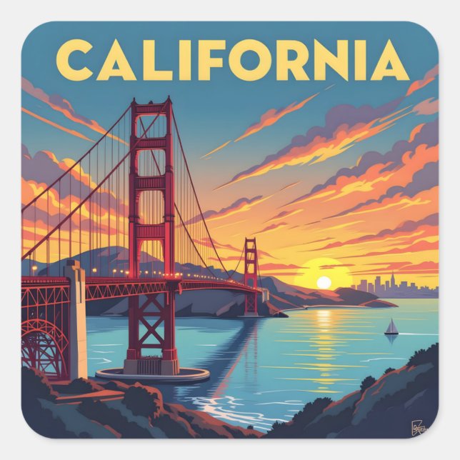 Sticker Carré California Keepsake | The Golden Gate Bridge (Devant)