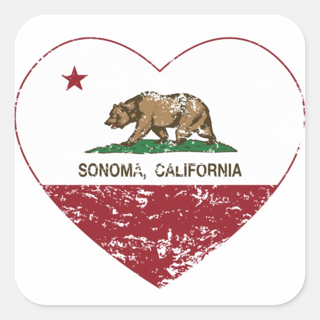 Sticker Carré californie drapeau sonoma coeur en détresse (Devant)