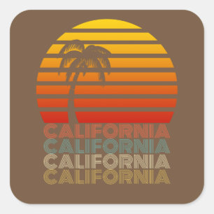 Sticker Carré Californie Vintage Sommer Sunset Sunrise Retro