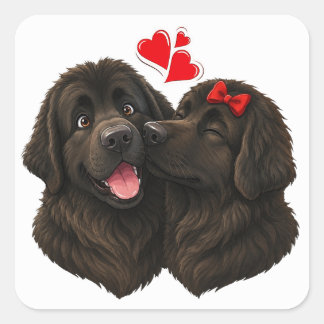 Sticker Carré Câlins de Terre-Neuve Amour de chiot