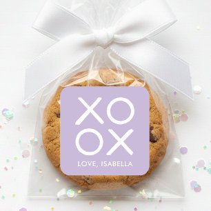 Sticker Carré Câlins et bisous XOXO Violet Cadeau d'amour mignon
