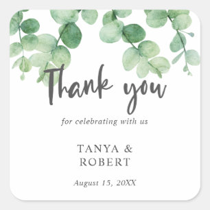 Sticker Carré Calligraphie chic simple et élégante Mariage Eucal