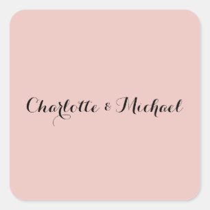 Sticker Carré Calligraphie de mariage Élégante Rose Or Nom Plain