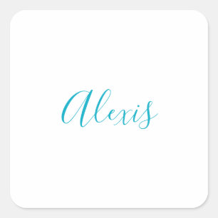 Sticker Carré Calligraphie de nom Script Plain Simple Blanc Bleu