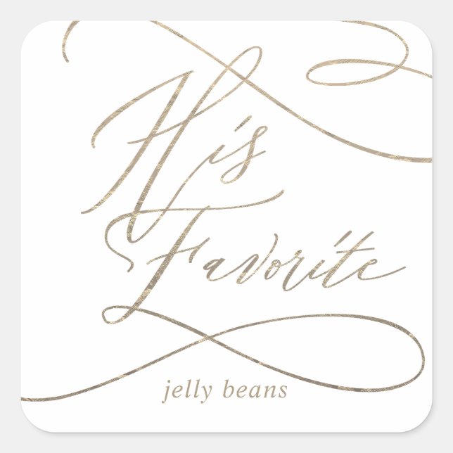 Sticker Carré Calligraphie d'or romantique Sa Faveur préférée (Devant)