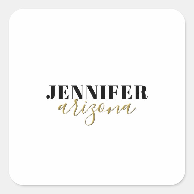 Sticker Carré Calligraphie Elegant Plain Ajouter son propre nom (Devant)