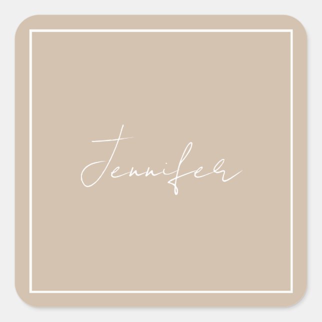 Sticker Carré Calligraphie Élégante Plaque Nom simple (Devant)