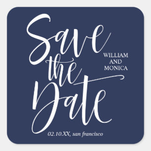 Sticker Carré Calligraphie en gras   NAVY Blue White mariage mod