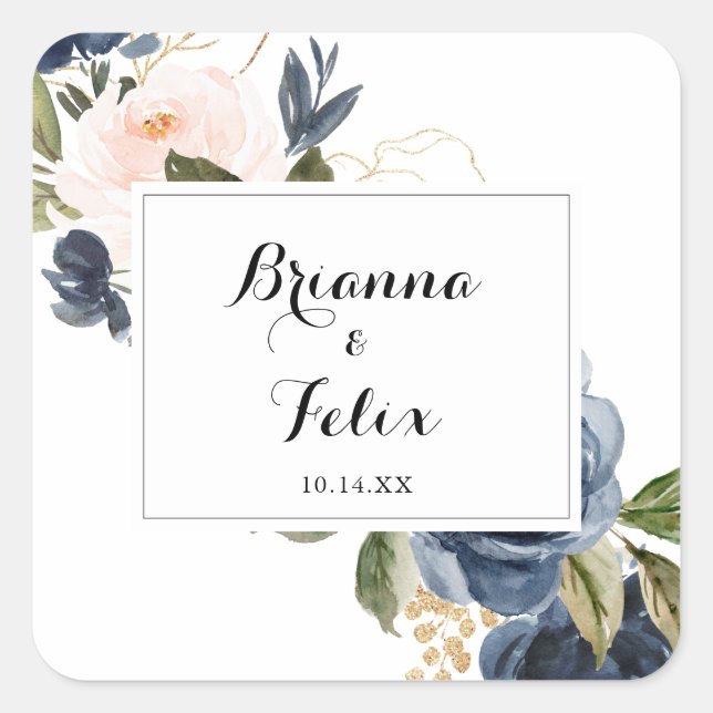 Sticker Carré Calligraphie Hiver Mariage floral Enveloppe Phoque (Devant)