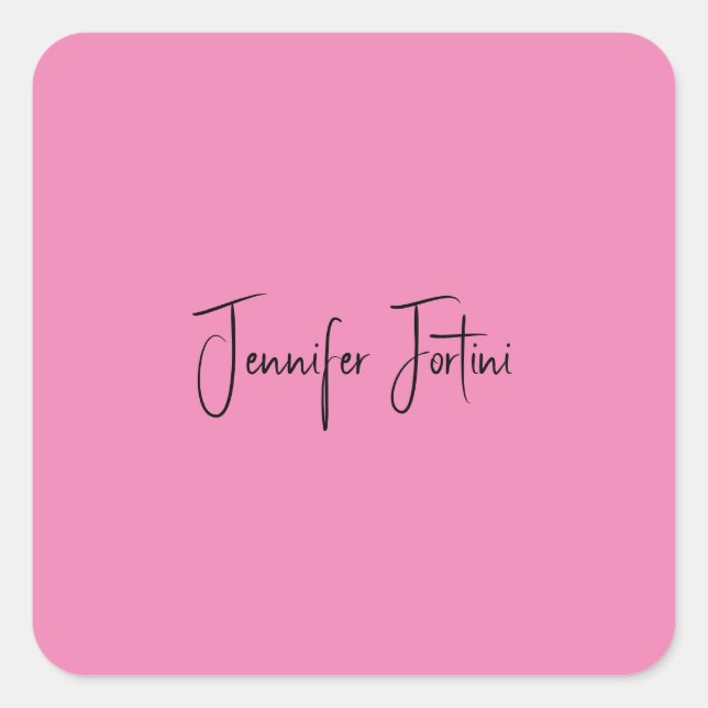 Sticker Carré Calligraphie Nom Élégant Pink Plain Simple (Devant)