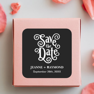 Sticker Carré Calligraphie Romantique Faire-Part de Mariage Noir