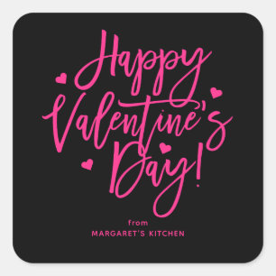 Sticker Carré Calligraphie Saint Valentin Black Pink Joyeuse Sai