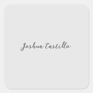 Sticker Carré Calligraphie Simple Gris Nom Professionnel