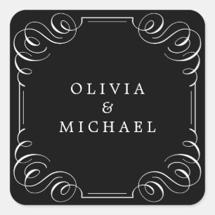 Sticker Carré Calligraphie vintage et élégante en noir blanc