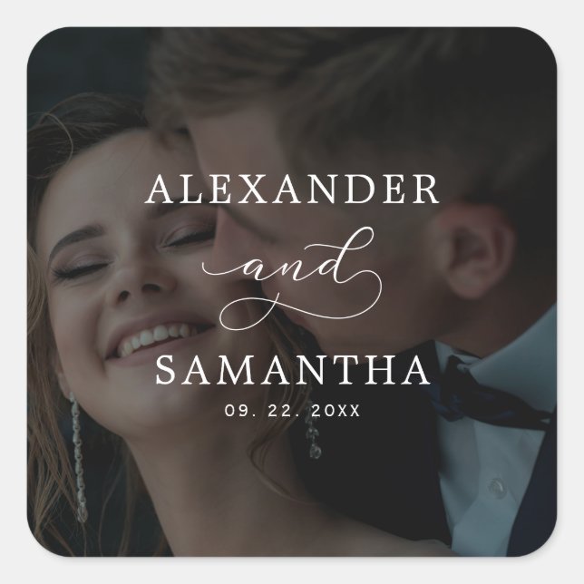 Sticker Carré Calligraphie Whimsical moderne superposer Mariage  (Devant)
