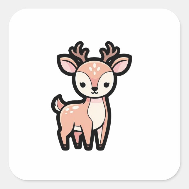 Sticker Carré Calm Deer – Cute Kawaii Animal Illustration (Devant)