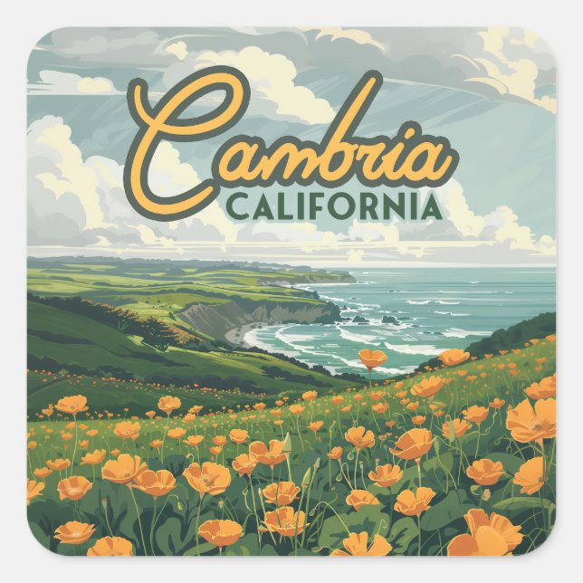 Sticker Carré Cambria Californie Pies Fleurs Côte Pacifique (Devant)